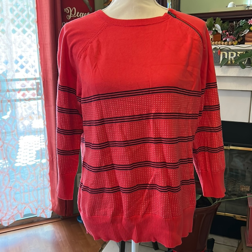 Liz Claiborne Womens 3/4 Sleeve Striped Pullover Sweater Medium See Measurements